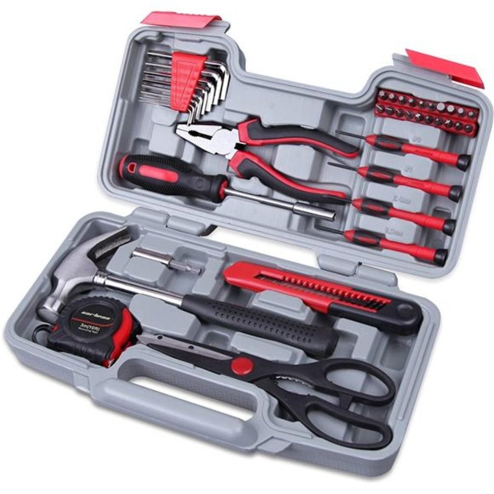 39Piece Tool Set General Household Kit with Plastic Toolbox Storage Case Red